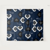 青いハートパターンデザイン タペストリー (正面(横))