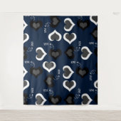 青いハートパターンデザイン タペストリー (正面)