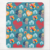 青いハートパターン マウスパッド (正面)