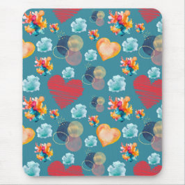 青いハートパターン マウスパッド