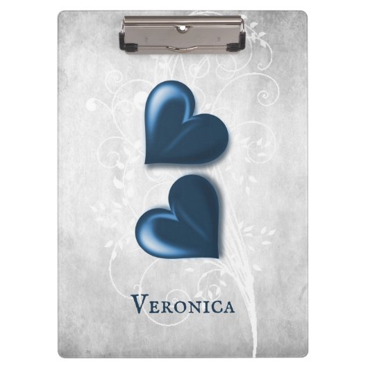 青いハートパーソナライズされたクリップボード クリップボード (正面)