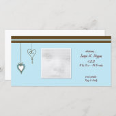 青いハートベビー発表写真カード 案内状 (正面/裏面)