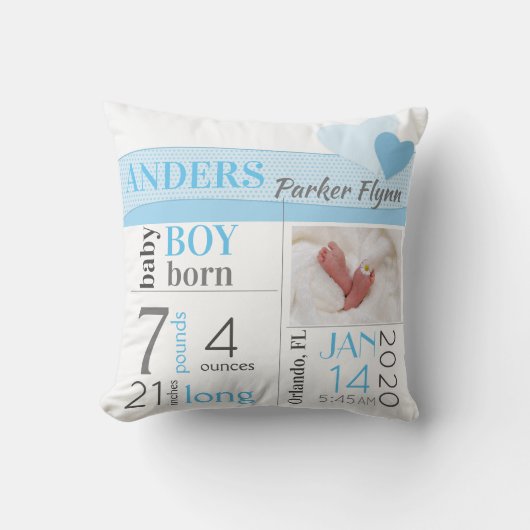 青いハートベビー誕生の状態 クッション (正面)