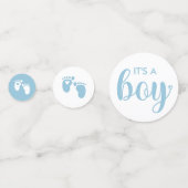青いハートベビー足それが男の子シャワーである コンフェッティ (正面)