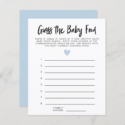 青いハートモダンは、ベビー食品シャワーゲームを推測 (正面/裏面)