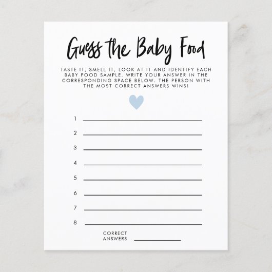 青いハートモダンは、ベビー食品シャワーゲームを推測 (正面)