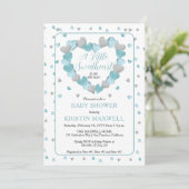 青いハートリース少し甘い赤ちゃんシャワー 招待状 (スタンド正面)