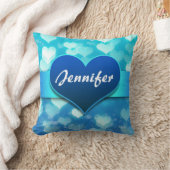 青いハート名 クッション (ブランケット)