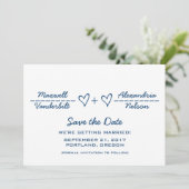 青いハート式日付の保存招待状 セーブザデート (スタンド正面)