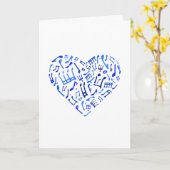 青いハート形の音楽ノートグリーティングカード カード (黄色い花)