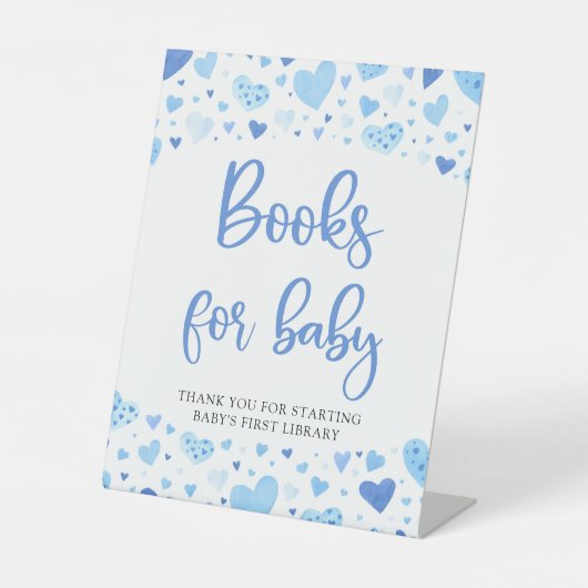 青いハート赤ちゃんシャワー用バレンタインデーのサイン 台座サイン (正面)