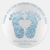 青いハート足ベビーシャワー好意ありがとうグレー ラウンドシール (正面)