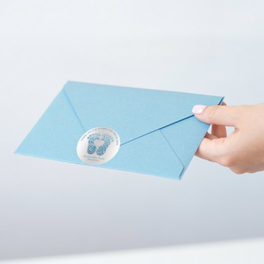 青いハート足ベビーシャワー好意ありがとうグレー ラウンドシール