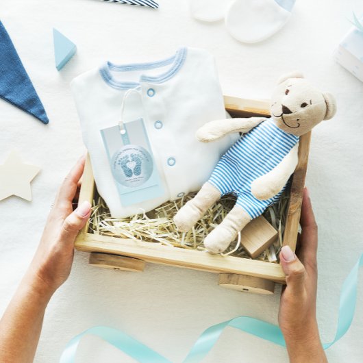 青いハート足赤ちゃんシャワーお願いありがとう男の子 ラウンドシール