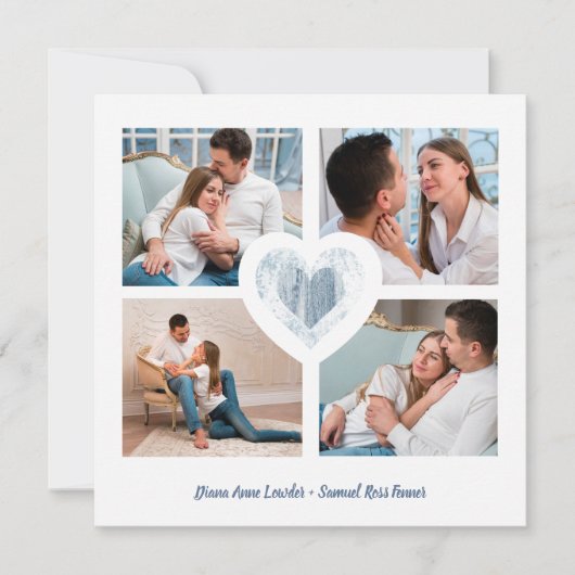 青いハート4写真婚約カップルのセッション セーブザデート (正面)