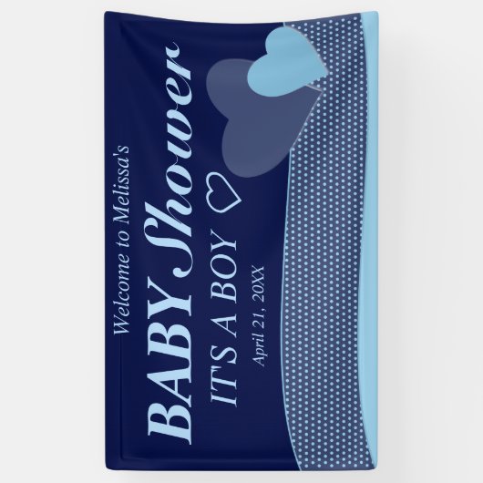 青いハート|それは男の子|のモダンなベビーシャワーです 横断幕 (縦)