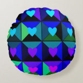 青いハート ラウンドクッション (正面)