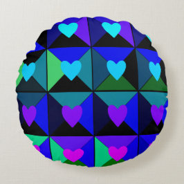青いハート ラウンドクッション