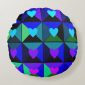 青いハート ラウンドクッション (正面)