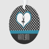 青いハート-白黒水玉模様のダンサー オーナメント (正面)
