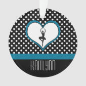 青いハート-白黒水玉模様のダンサー オーナメント (正面)