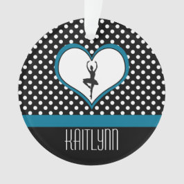 青いハート-白黒水玉模様のダンサー オーナメント
