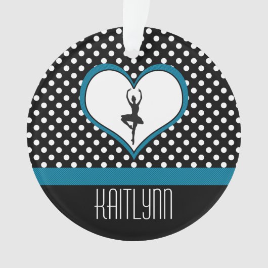 青いハート-白黒水玉模様のダンサー オーナメント (正面)