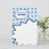 青いハーフトーンのポップアートの文房具 便箋 (スタンド正面)