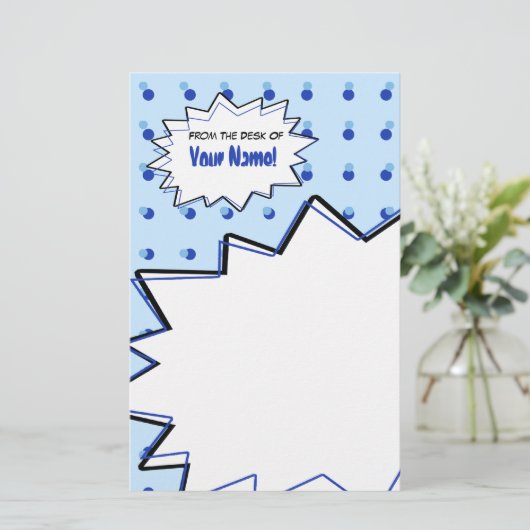 青いハーフトーンのポップアートの文房具 便箋 (スタンド正面)