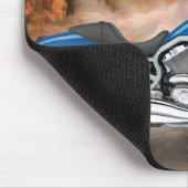 青いハーレーおよび紅葉 マウスパッド (コーナー)