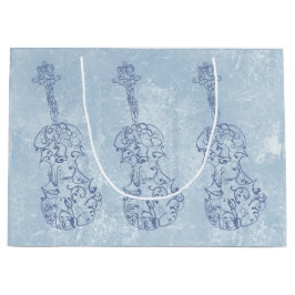 青いバイオリンラインスケッチ ラージペーパーバッグ