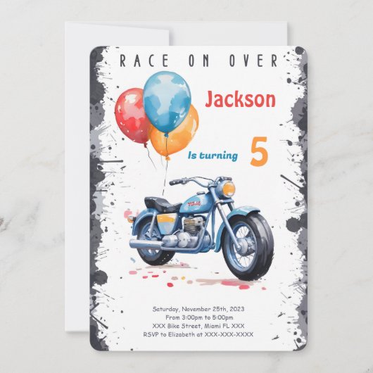 青いバイクの誕生日 招待状 (正面)