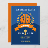 青いバスケットボールトロフィーの招待状 招待状 (正面/裏面)