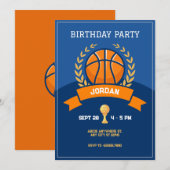 青いバスケットボールトロフィー招待状 招待状 (正面/裏面)