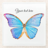 青いバタフライコースターの個人用設定 ガラスコースター (正面)