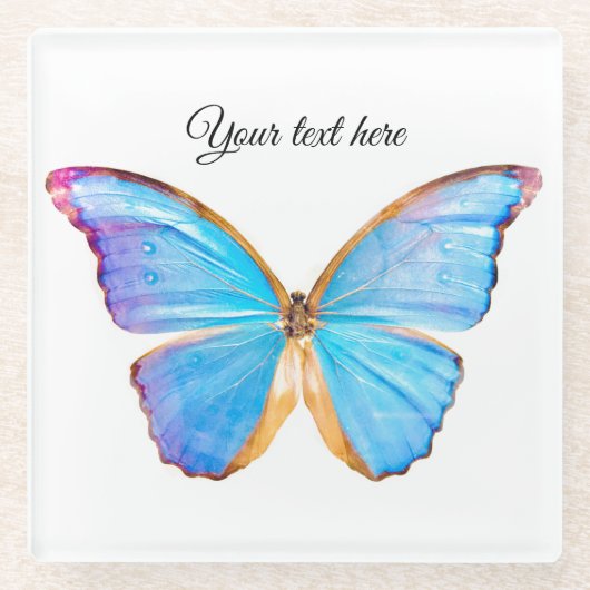 青いバタフライコースターの個人用設定 ガラスコースター (正面)
