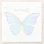 青いバタフライコースターの個人用設定 ガラスコースター (裏面)