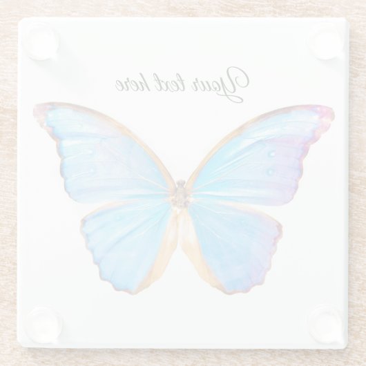 青いバタフライコースターの個人用設定 ガラスコースター (裏面)