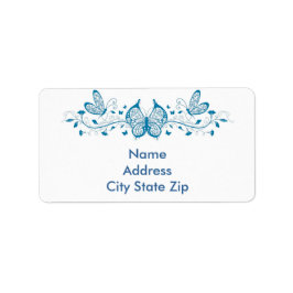 青いバターフィーと花 ラベル