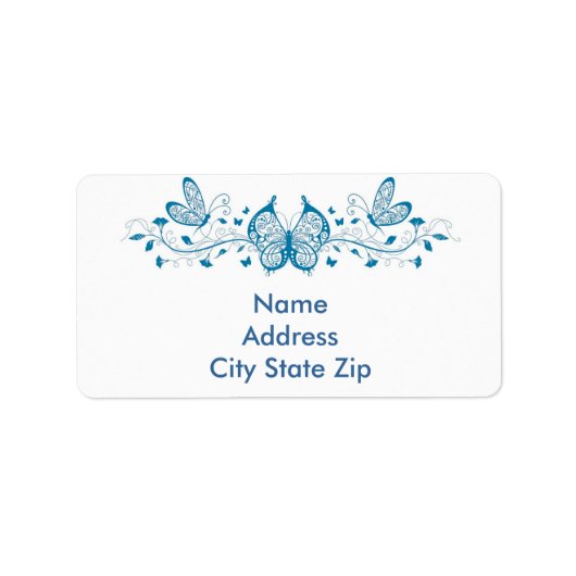 青いバターフィーと花 ラベル (正面)