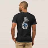 青いバックが暗色のHumppa Love AA Tシャツ (裏面フル)