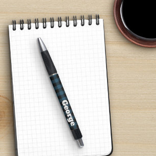 青いバッファローチェックはっきりした名（大きい文字） ボールペン