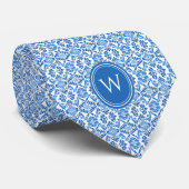 青いバティックの植物学的な花のモノグラム ネクタイ (ロール)