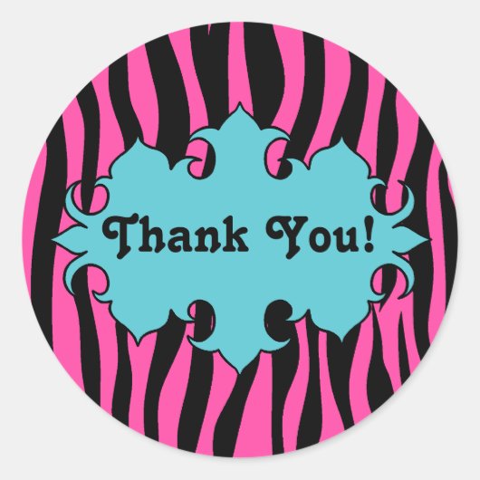 青いバナーでホットピンクのゼブラ感謝していプリント ラウンドシール (正面)