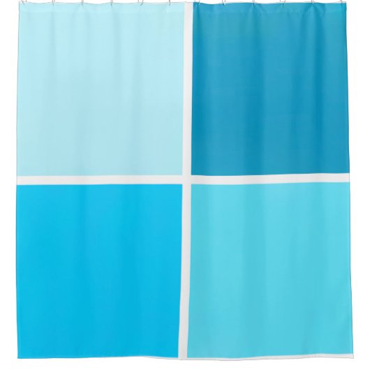 青いバブルの正方形 シャワーカーテン (正面)