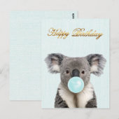 青いバブルガムを吹くコアラ    ポストカード (正面/裏面)