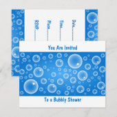 青いバブル、あなたは招待されています、バブルシャワーへ 招待状 (正面/裏面)
