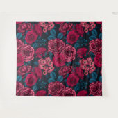 青いバラがbのピンク、赤および葉2色の タペストリー (正面(横))