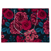 青いバラがbのピンク、赤および葉2色の ラージペーパーバッグ (正面)