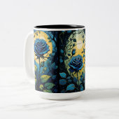 青いバラつる植物 ツートーンマグカップ (正面左)